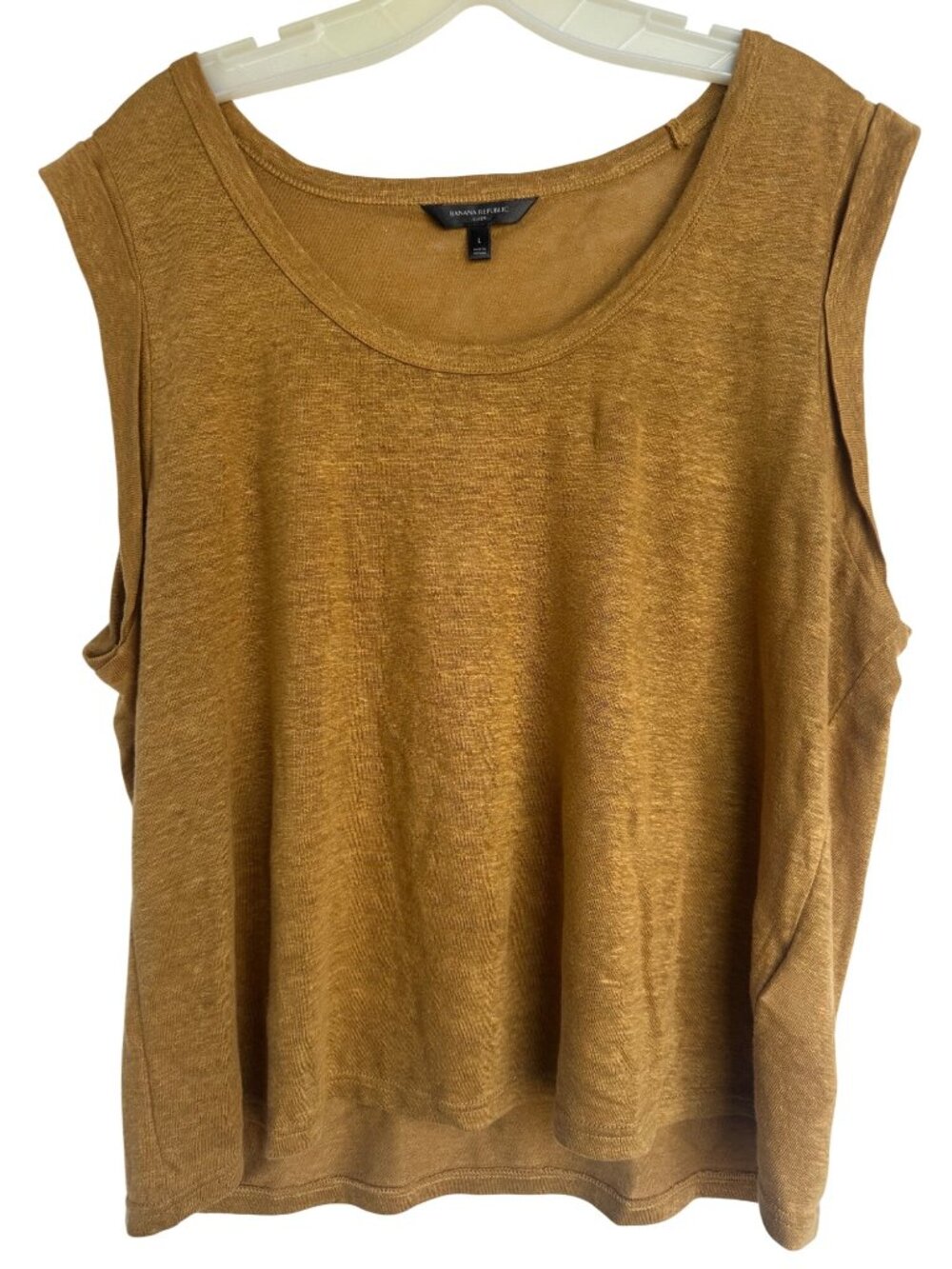 Banana Republic Tank Top Large Linen Roll Cuff Scoop Neck Dried Yarrow Neutral